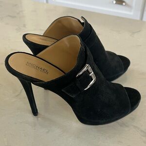 Michael Kora Black Suede Mule Heels: Size 7.5